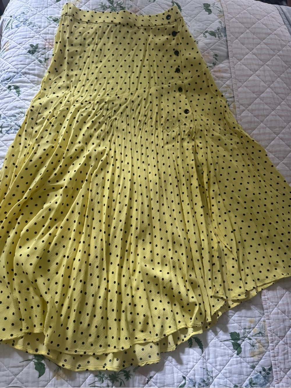 Zara Yellow Midi Skirt with Black Polka Dots